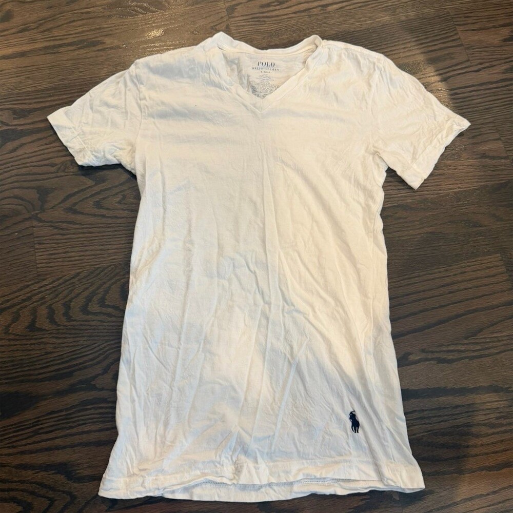 Polo Ralph Lauren T-Shirt Mens Size S White V-Neck Short Sleeve Slim Fit